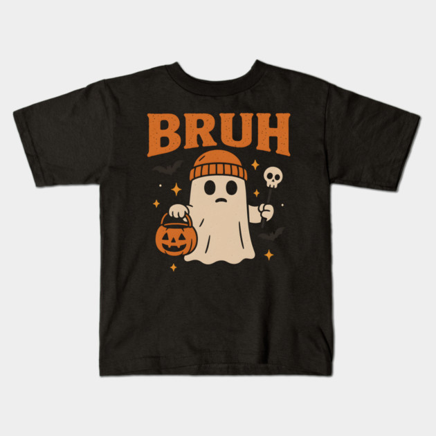 Bruh Ghost Halloween Funny Meme Pumpkin Graphic Gift Kids T-Shirt by MakerMind8.2