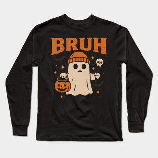 Bruh Ghost Halloween Funny Meme Pumpkin Graphic Gift Long Sleeve T-Shirt