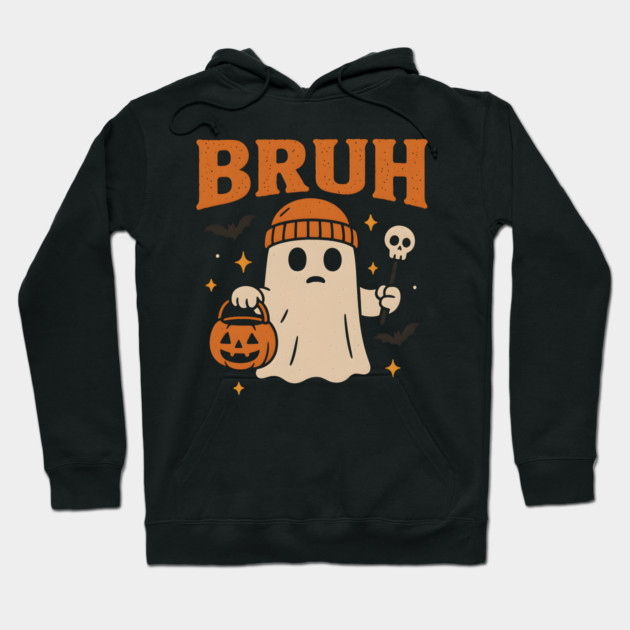 Bruh Ghost Halloween Funny Meme Pumpkin Graphic Gift Hoodie by MakerMind8.2