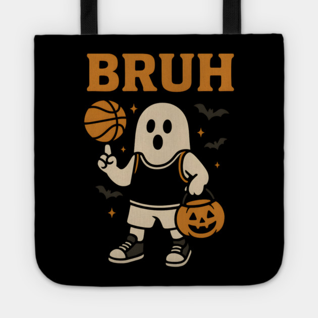 Bruh Ghost Basketball Halloween Funny Graphic Gift Tote by MakerMind8.2