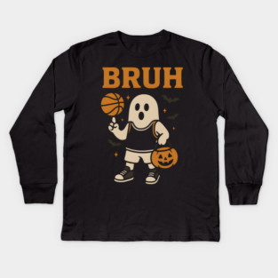 Bruh Ghost Basketball Halloween Funny Graphic Gift Kids Long Sleeve T-Shirt