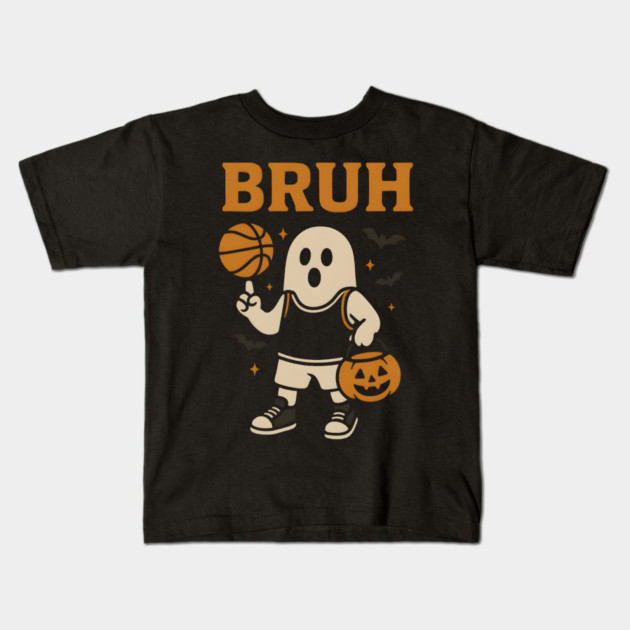 Bruh Ghost Basketball Halloween Funny Graphic Gift Kids T-Shirt by MakerMind8.2