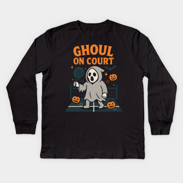 Ghoul On Court Ghost Padel Halloween Graphic Gift Kids Long Sleeve T-Shirt by MakerMind8.2
