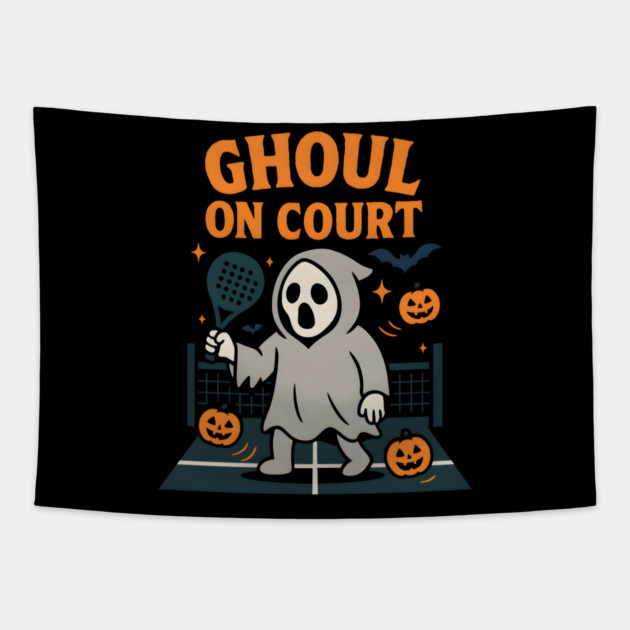 Ghoul On Court Ghost Padel Halloween Graphic Gift Tapestry by MakerMind8.2