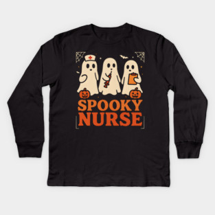 Spooky Nurse Ghost Halloween Costume Graphic Gift Kids Long Sleeve T-Shirt