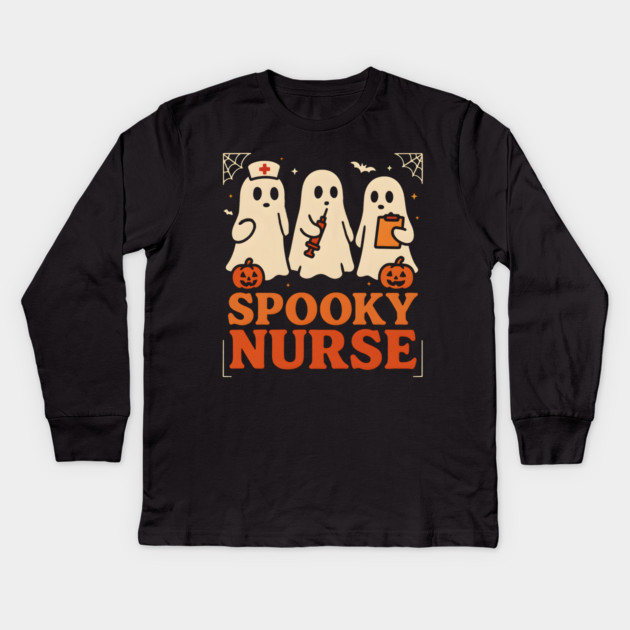 Spooky Nurse Ghost Halloween Costume Graphic Gift Kids Long Sleeve T-Shirt by MakerMind8.2