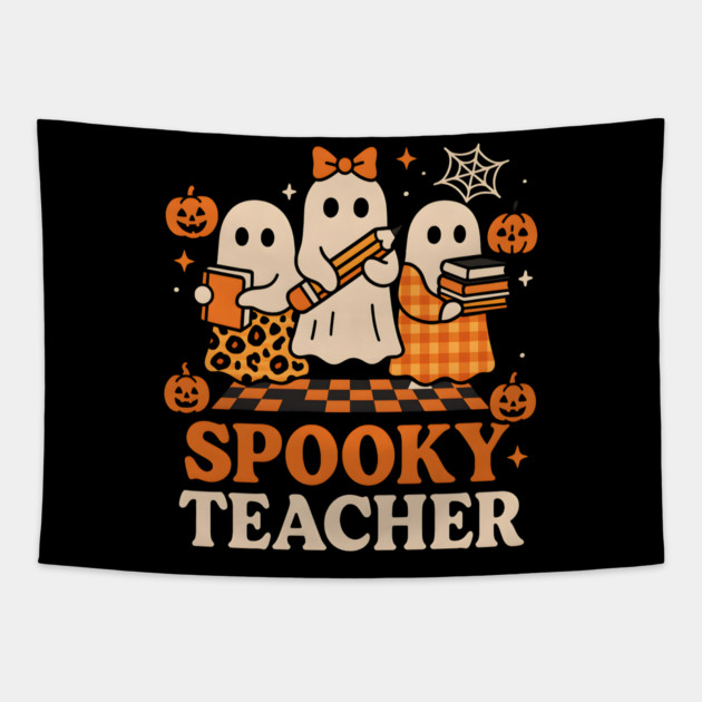 Spooky Teacher Ghost Halloween School Graphic Gift Tapestry by MakerMind8.2
