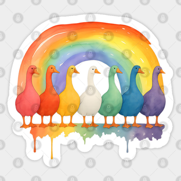 Cute Funny Adorable Rainbow Geese, Colorful Goose design Sticker by Luxinda