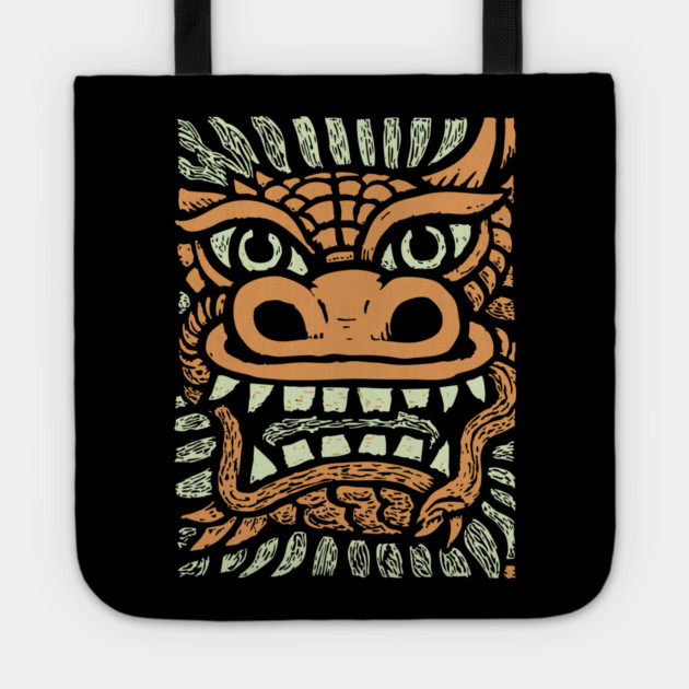 Ornate Dragon Mask | Pastel Mythical Guardian Tote by TuncGK