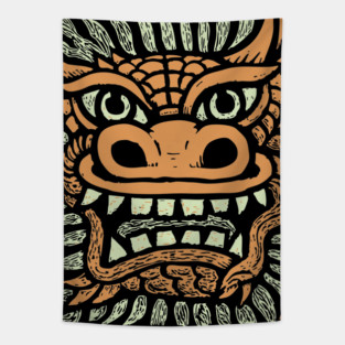 Ornate Dragon Mask | Pastel Mythical Guardian Tapestry