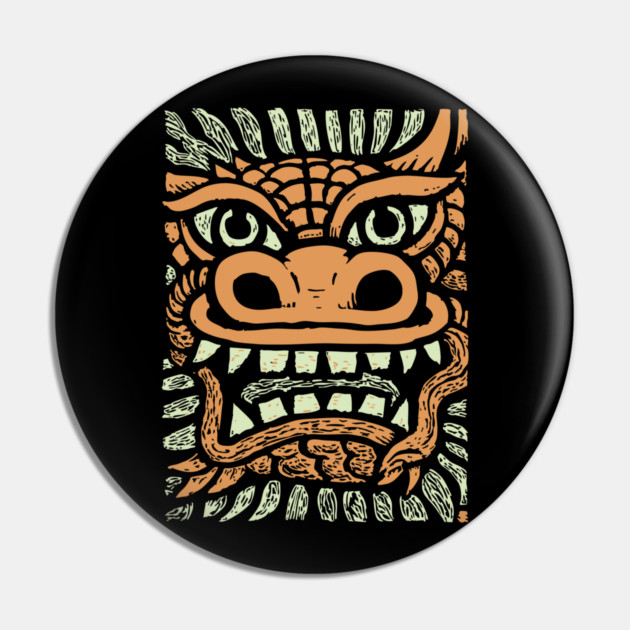 Ornate Dragon Mask | Pastel Mythical Guardian Pin by TuncGK