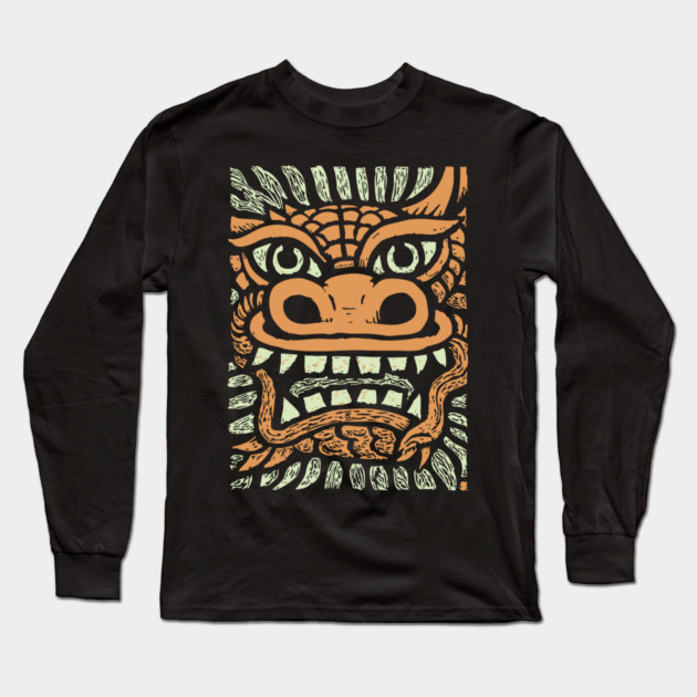 Ornate Dragon Mask | Pastel Mythical Guardian Long Sleeve T-Shirt by TuncGK