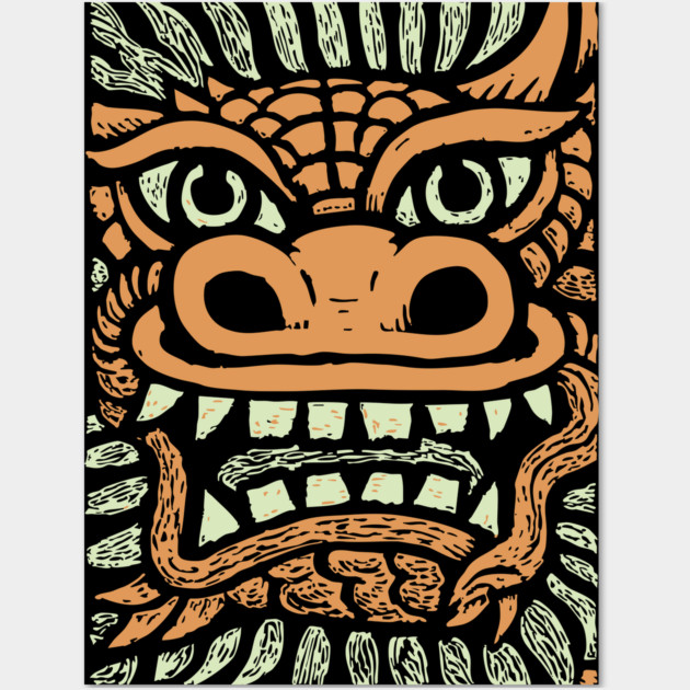 Ornate Dragon Mask | Pastel Mythical Guardian Wall Art by TuncGK