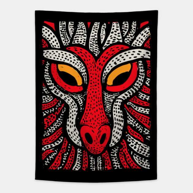Fierce Red Dragon | High-Contrast Fire Spirit Tapestry by TuncGK