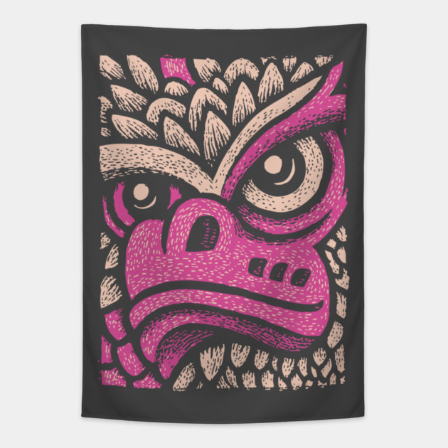 Whimsical Pink Dragon | Magical Fantasy Creature Tapestry by TuncGK
