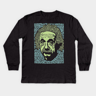 Albert Einstein Maze Portrait | The Mind of a Genius Kids Long Sleeve T-Shirt