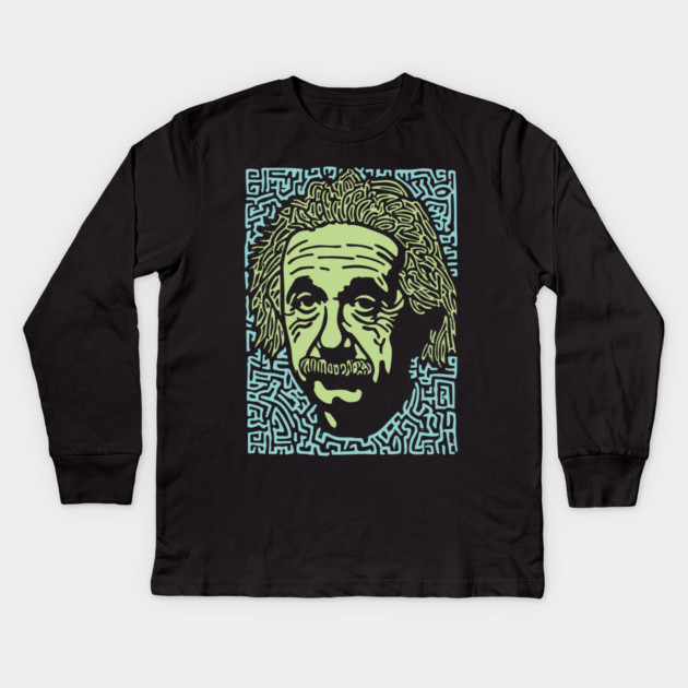 Albert Einstein Maze Portrait | The Mind of a Genius Kids Long Sleeve T-Shirt by TuncGK