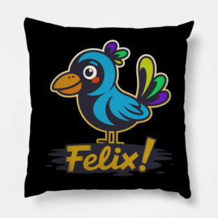 Felix the Colorful Cartoon Bird Illustration Pillow