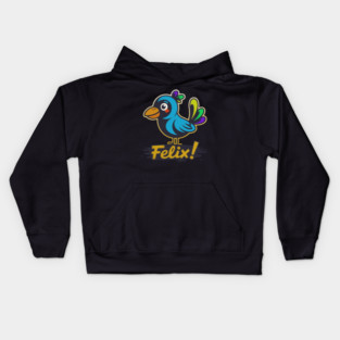 Felix the Colorful Cartoon Bird Illustration Kids Hoodie