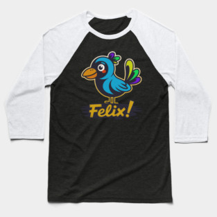 Felix the Colorful Cartoon Bird Illustration Baseball T-Shirt