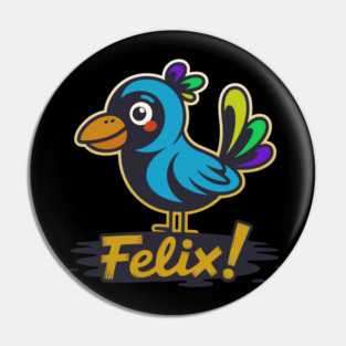 Felix the Colorful Cartoon Bird Illustration Pin