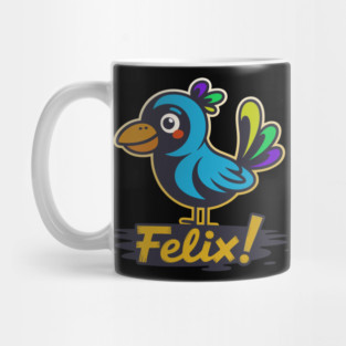 Felix the Colorful Cartoon Bird Illustration Mug