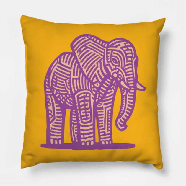 Majestic Purple Elephant | Tribal Pattern Graphic Pillow by TuncGK