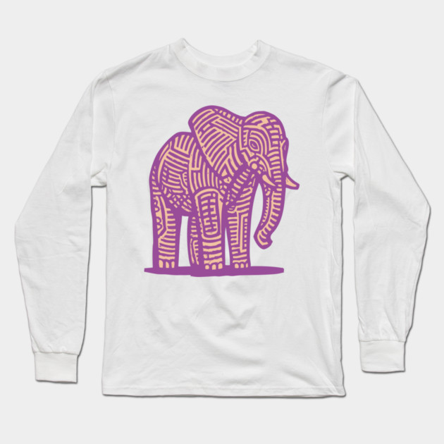 Majestic Purple Elephant | Tribal Pattern Graphic Long Sleeve T-Shirt by TuncGK