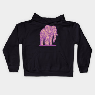 Majestic Purple Elephant | Tribal Pattern Graphic Kids Hoodie