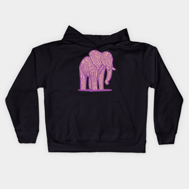 Majestic Purple Elephant | Tribal Pattern Graphic Kids Hoodie by TuncGK