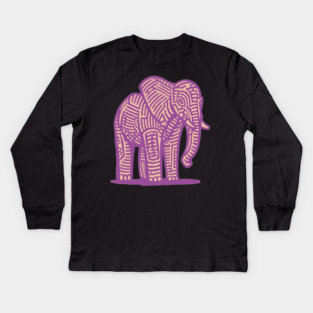 Majestic Purple Elephant | Tribal Pattern Graphic Kids Long Sleeve T-Shirt