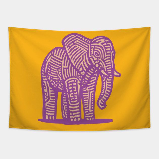 Majestic Purple Elephant | Tribal Pattern Graphic Tapestry by TuncGK