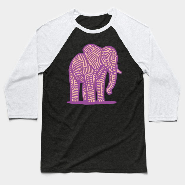 Majestic Purple Elephant | Tribal Pattern Graphic Baseball T-Shirt by TuncGK
