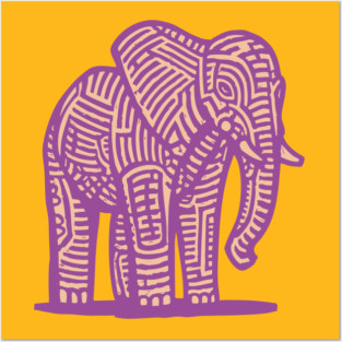 Majestic Purple Elephant | Tribal Pattern Graphic Posters and Art