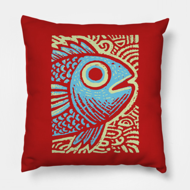 Blue Fish | Abstract Ocean Life Graphic Pillow by TuncGK