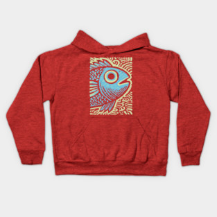 Blue Fish | Abstract Ocean Life Graphic Kids Hoodie