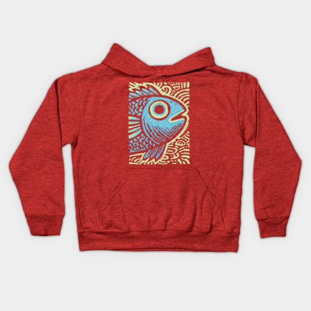 Blue Fish | Abstract Ocean Life Graphic Kids Hoodie by TuncGK