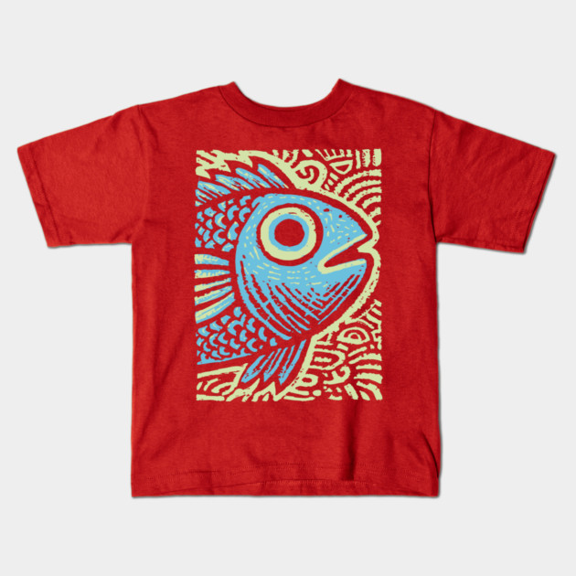 Blue Fish | Abstract Ocean Life Graphic Kids T-Shirt by TuncGK
