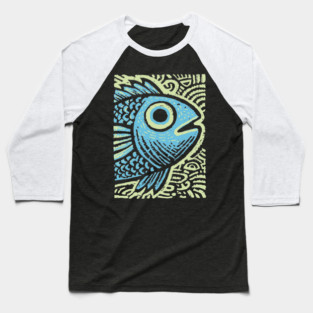 Blue Fish | Abstract Ocean Life Graphic Baseball T-Shirt