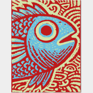 Blue Fish | Abstract Ocean Life Graphic Posters and Art