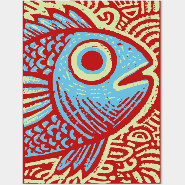 Blue Fish | Abstract Ocean Life Graphic Wall Art by TuncGK