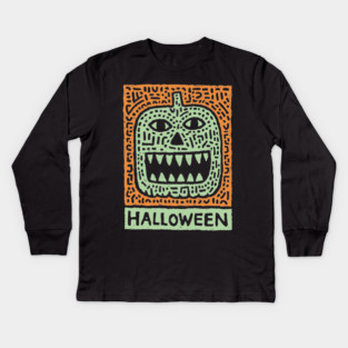 Tribal Jack O' Lantern | Happy Halloween Monster Kids Long Sleeve T-Shirt