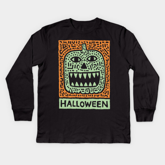 Tribal Jack O' Lantern | Happy Halloween Monster Kids Long Sleeve T-Shirt by TuncGK