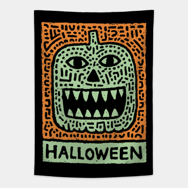 Tribal Jack O' Lantern | Happy Halloween Monster Tapestry by TuncGK