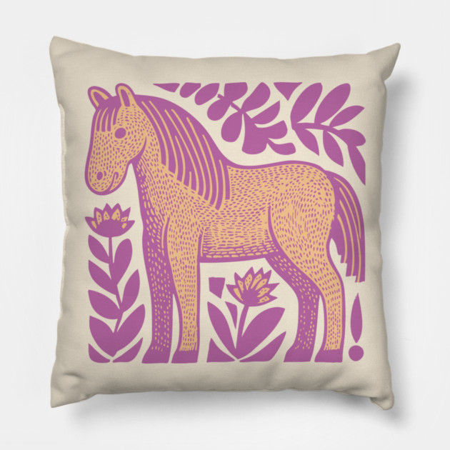 Boho Horse | Whimsical Floral Equestrian Pillow by TuncGK