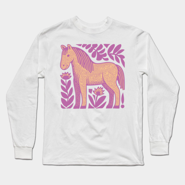 Boho Horse | Whimsical Floral Equestrian Long Sleeve T-Shirt by TuncGK