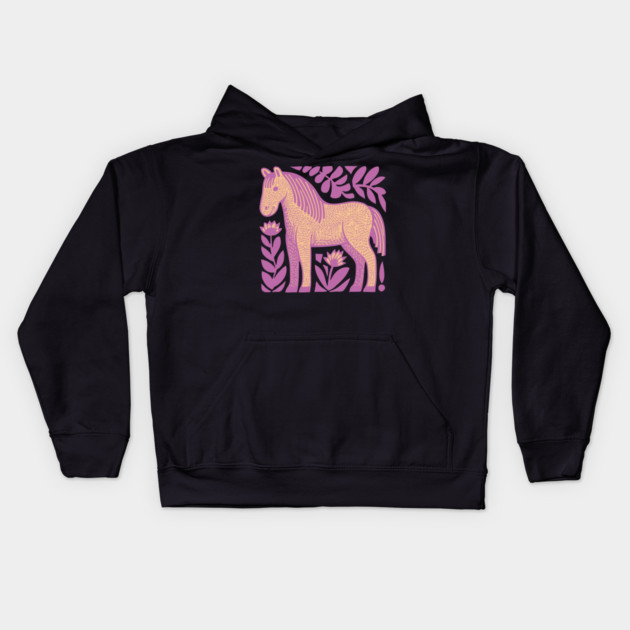 Boho Horse | Whimsical Floral Equestrian Kids Hoodie by TuncGK