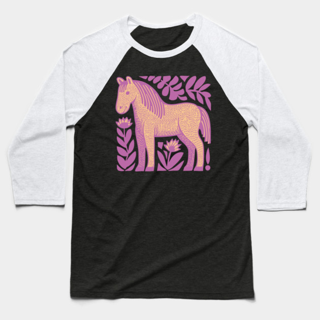 Boho Horse | Whimsical Floral Equestrian Baseball T-Shirt by TuncGK