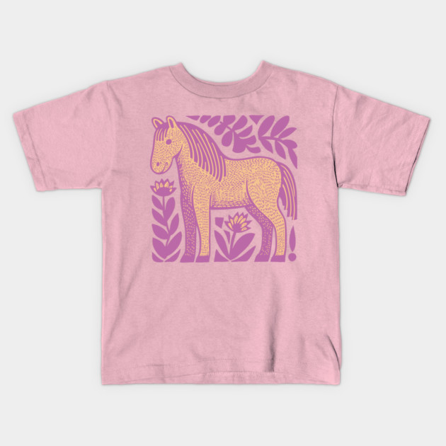 Boho Horse | Whimsical Floral Equestrian Kids T-Shirt by TuncGK