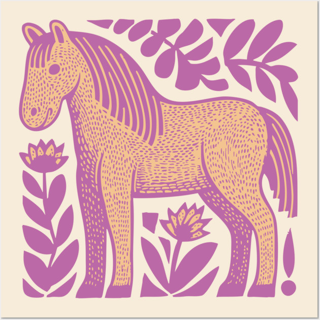 Boho Horse | Whimsical Floral Equestrian Wall Art by TuncGK